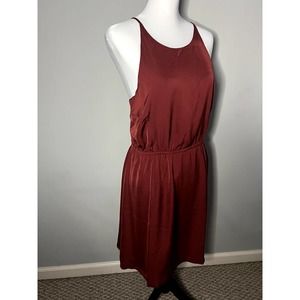 Womens Melrose and Market Burgundy Open Back halter dress SZ L NEW Silky